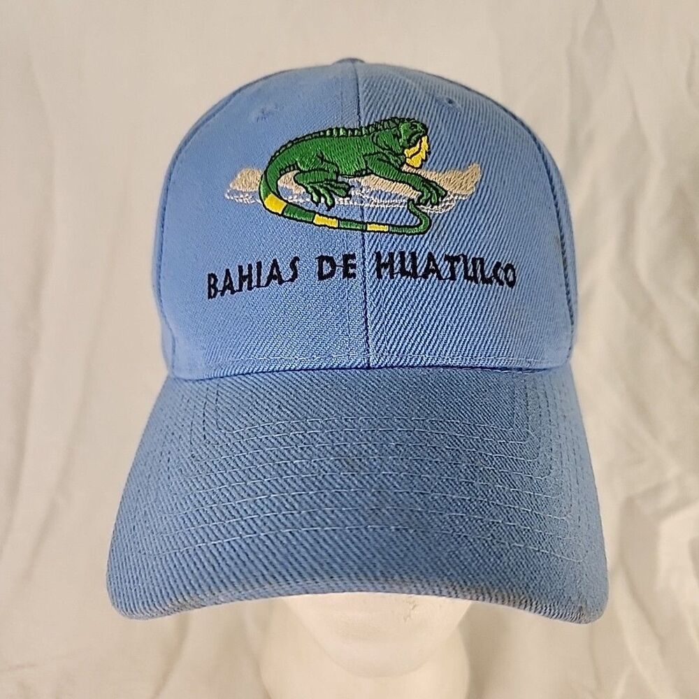 Cap BAHIAS DE HUATULCO Blue Hook & Loop Adjust Embroidered Iguana Baseball Hat